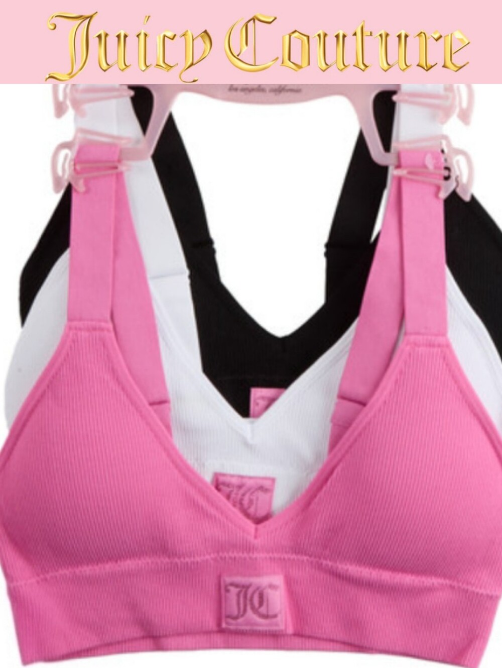 Juicy Couture 3-PK Logo Plunge Sports Bras